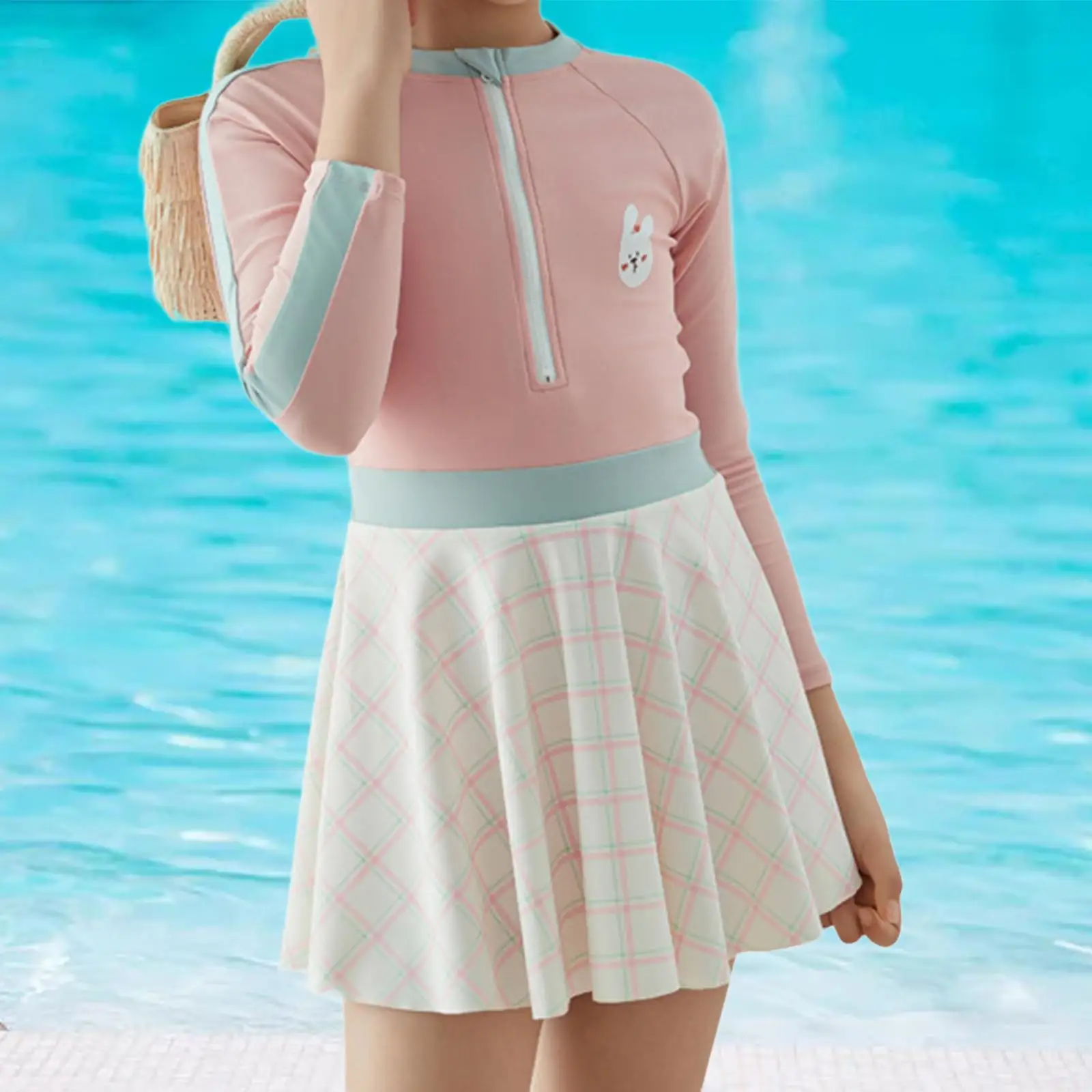 

Children Swimsuit,Skirted,Long Sleeve,Lovely A Piece Beach Wear for Girls