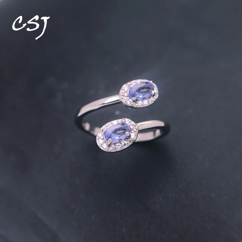 Anello in argento Sterling 925 con Tanzanite naturale pietra preziosa genuina 3*5mm gioielli classici per feste di matrimonio per regali da donna di