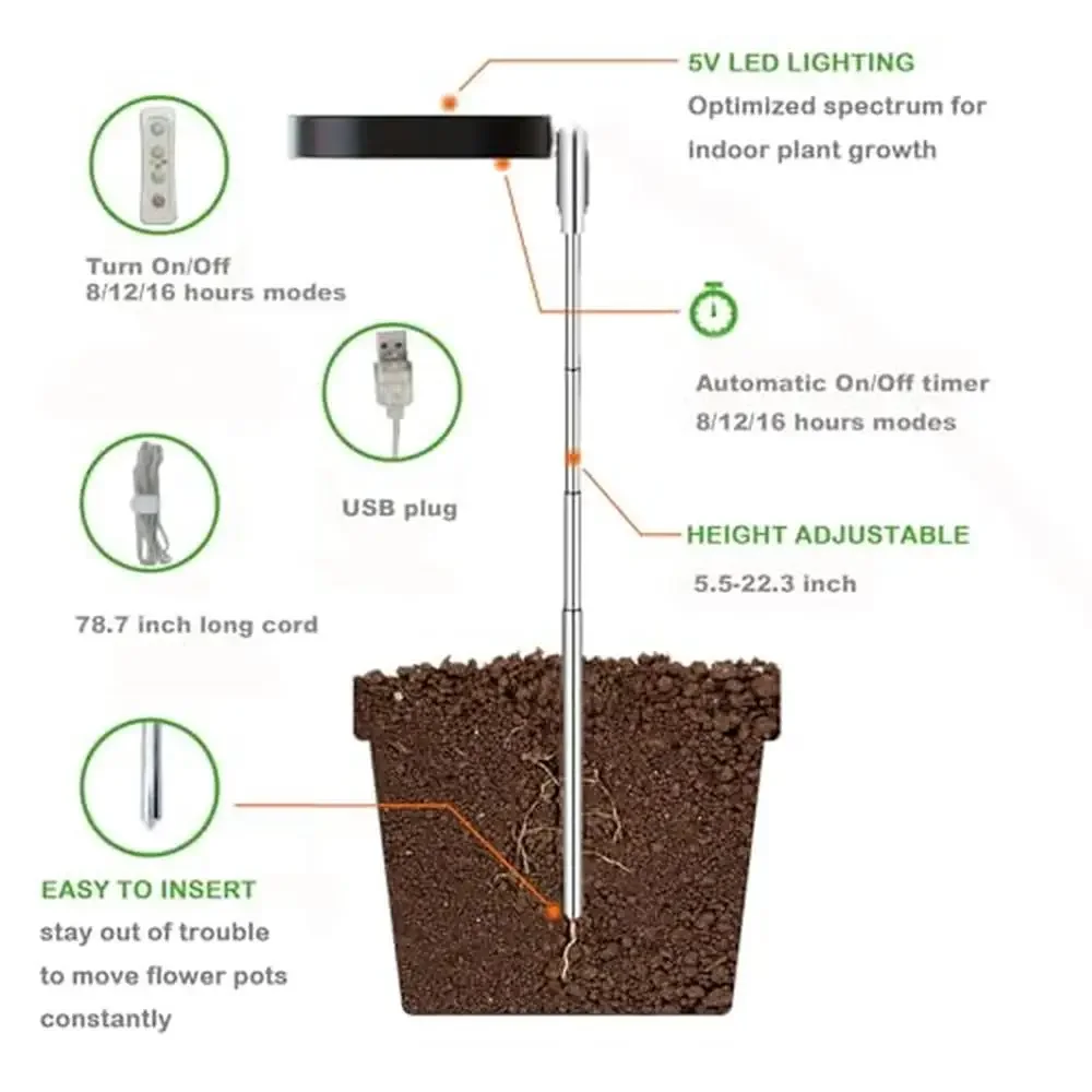 Светодиодный светильник для выращивания растений, полный спектр, регулируемый таймер, 5 В, безопасное напряжение, офис, гостиная, садовое освещение, решение, алюминиевый корпус