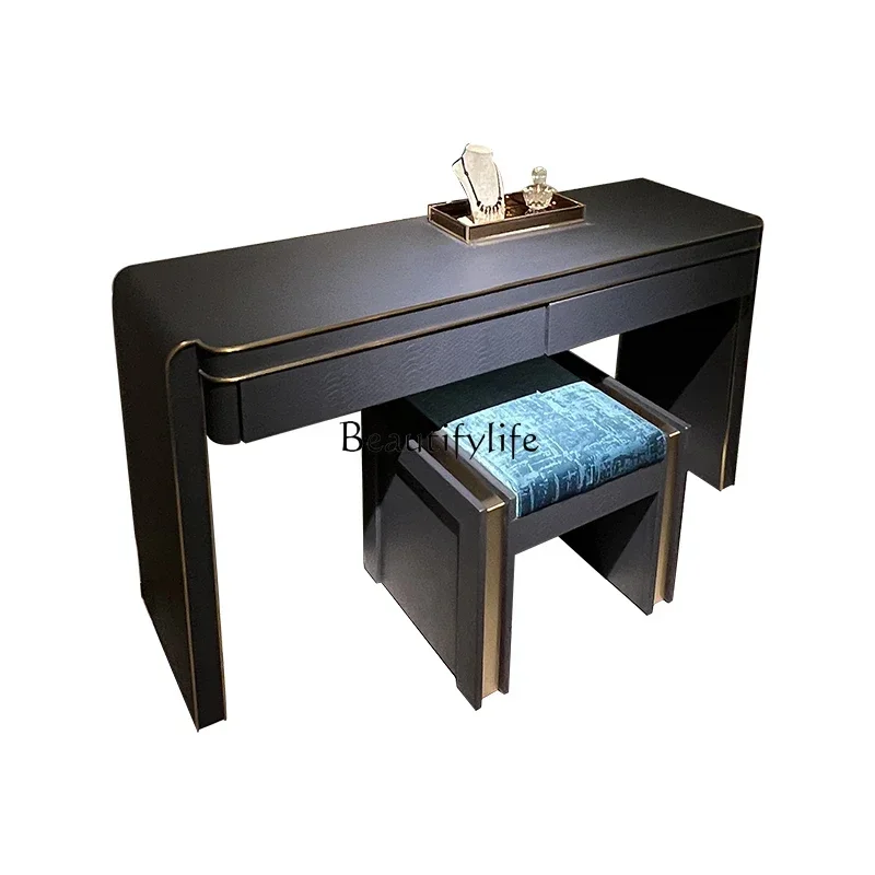 

FG28Italian light luxury solid wood dressing table luxury round decorative mirror simple dressing table