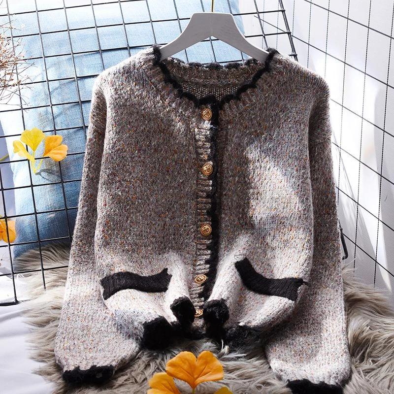 

Striped Cardigan Women Autumn 2023 O-neck Vintage Single Breasted Sweater Knitted Coat Ladies Design Knit Cropped Tops E68