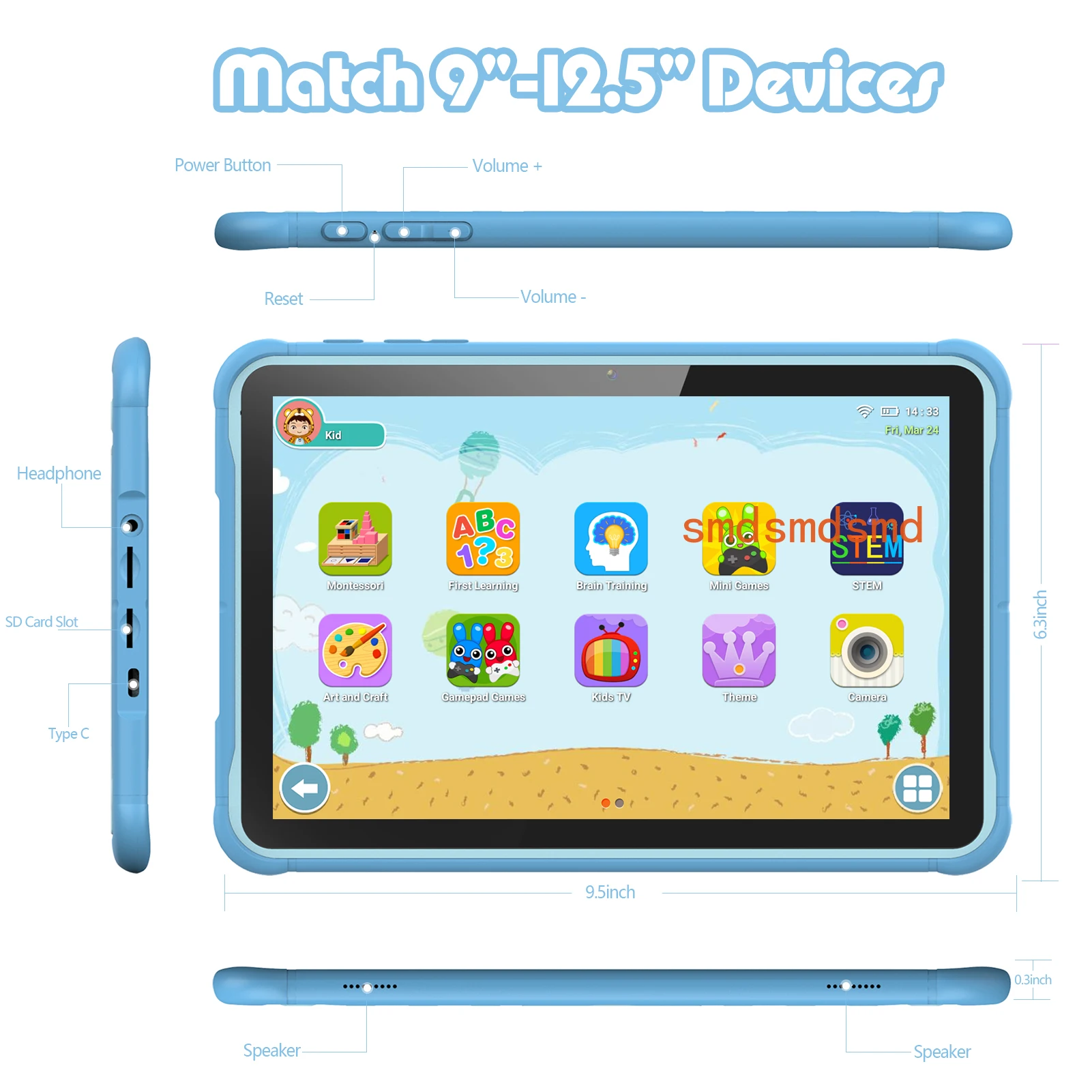 10 Inch Kids Tablet Android 13 Go WIFI Quad Core Processor 2GB RAM 64GB ROM YouTube with Case view 4