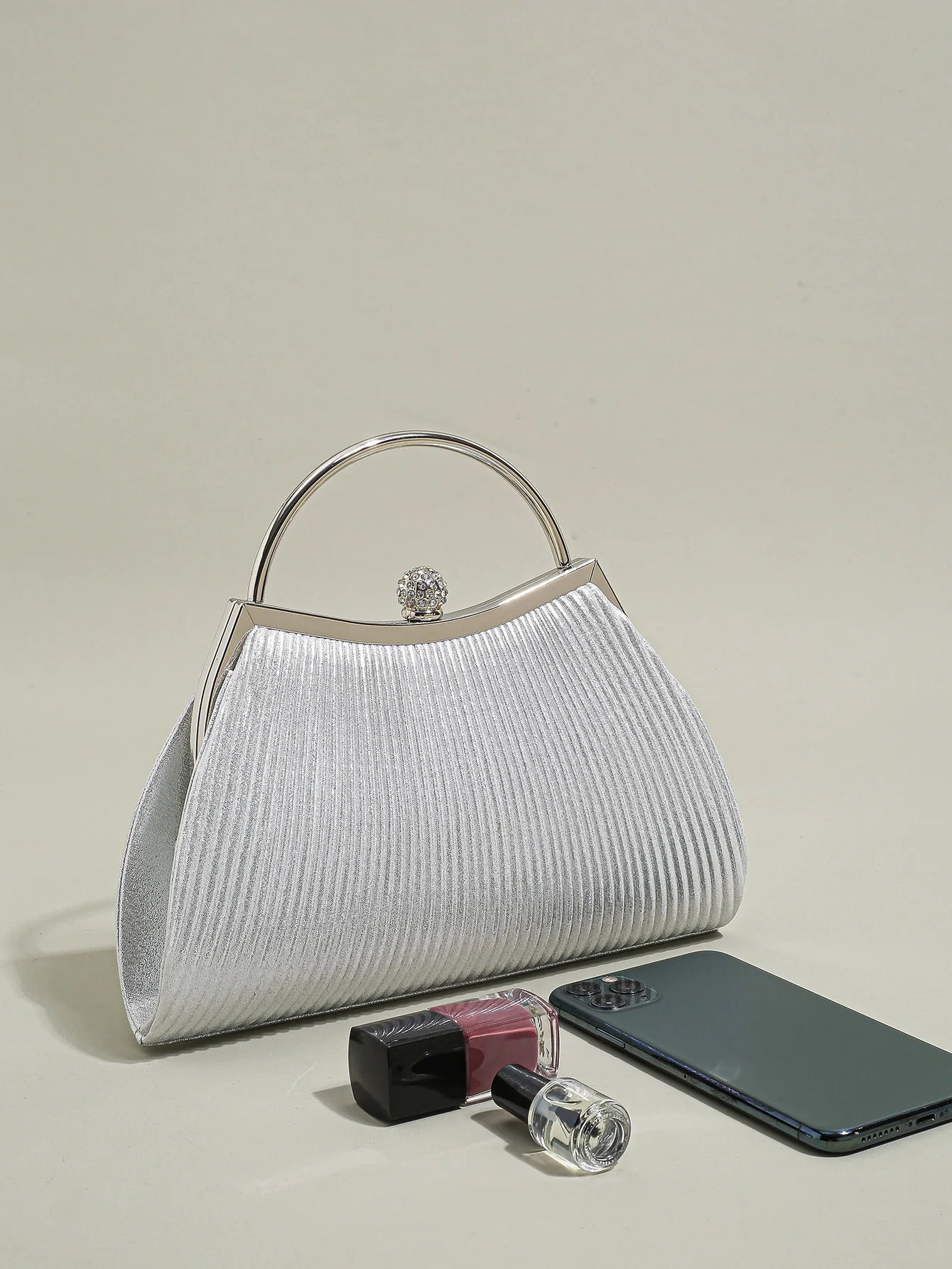 1 pc geraffte Abend tasche für Frauen, Top Ring Clutch Geldbörse, Strass Dekor Handtaschen für Hochzeit Abschluss ball Abendessen – Detail 17