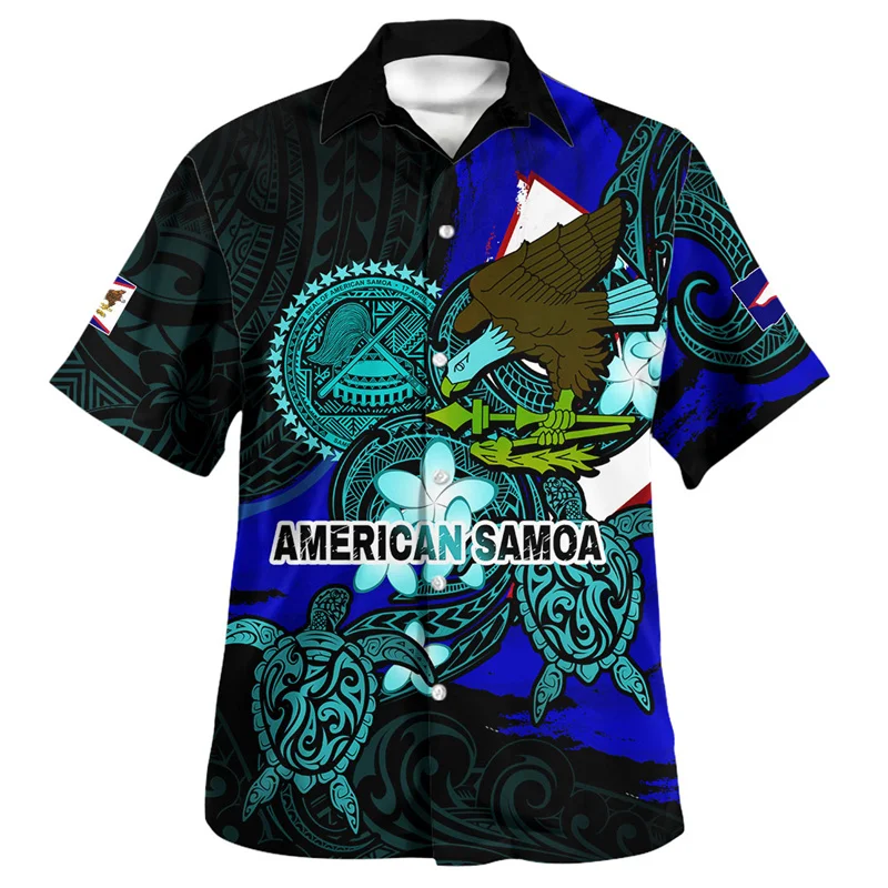 New Summer 3D American Samoa National Flag Printing Shirts For Men Samoa Coat Of Arm Graphic Short Sleeves Vintage Clothing Tops