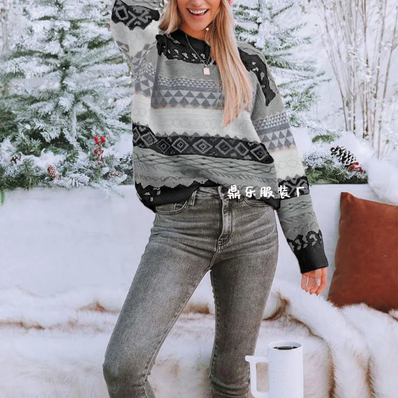 

Новая мода женский ромб повседневный модный простой базовый свободный вязаный свитер с круглым вырезом и длинными рукавами пуловеры женская одежда топы