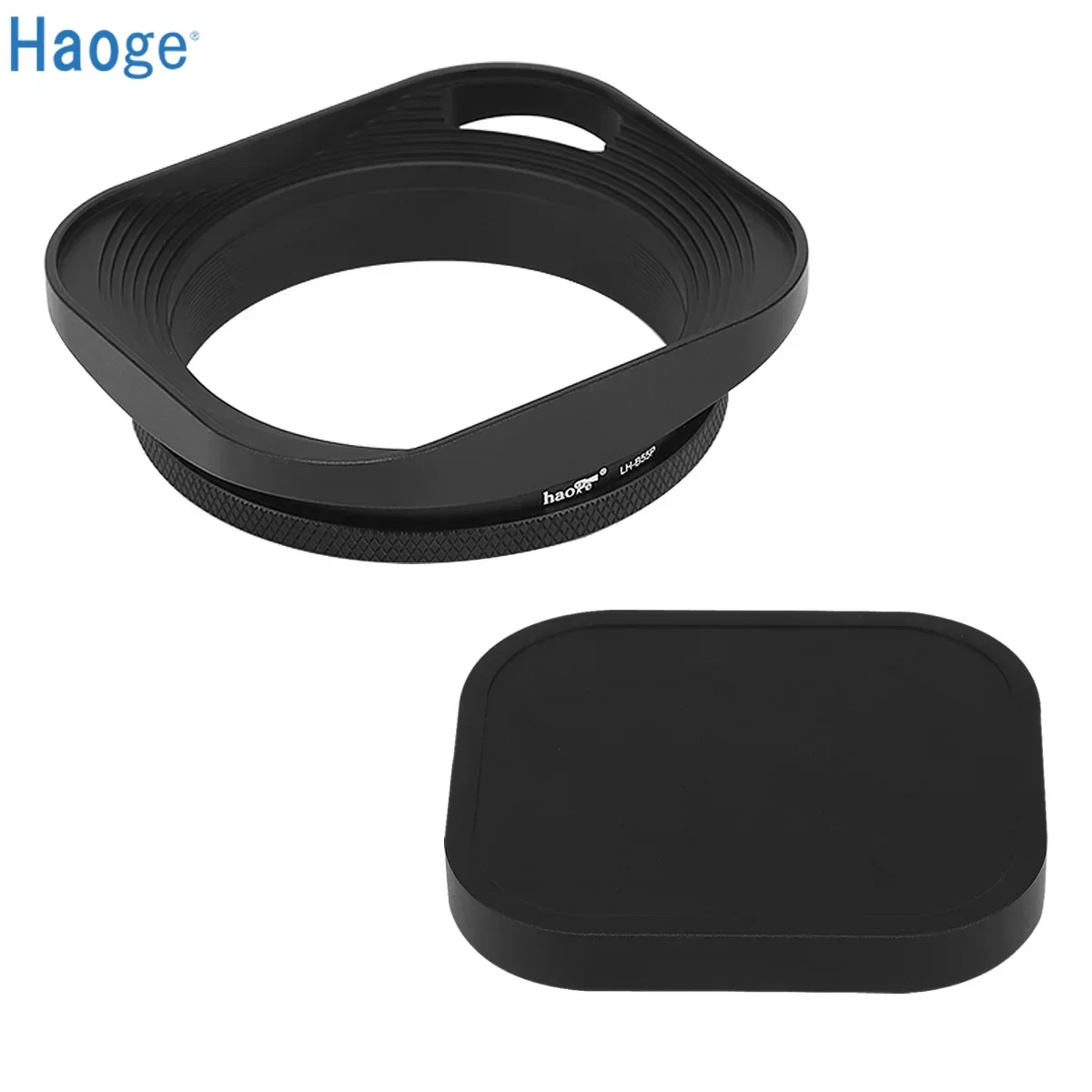 Haoge Parasol de lente atornillable de metal cuadrado de 55 mm hueco diseñado + tapa para cámara de telémetro Leica con lente de rosca de filtro E55 de 55 mm