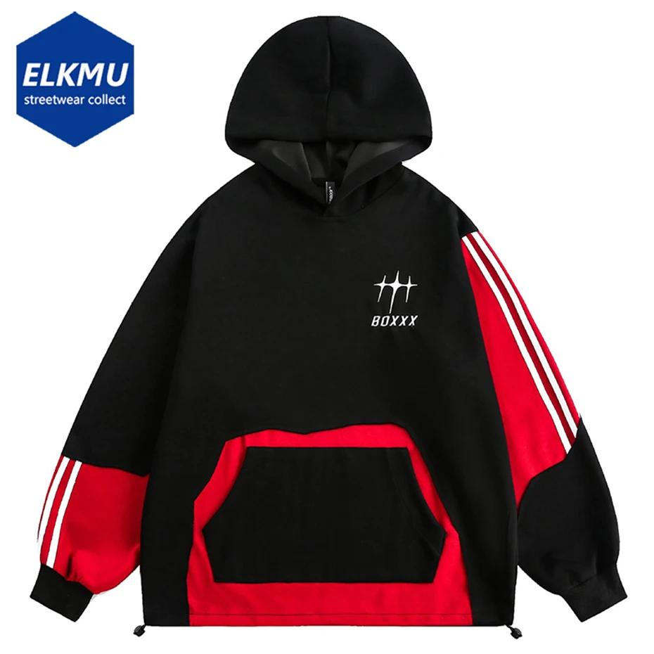 

Striped Patchwork Hoodies Men's Streetwear Harajuku Oversized Hip Hop Hoodie 2024 Man Loose Casual Pullover Sweatshirts