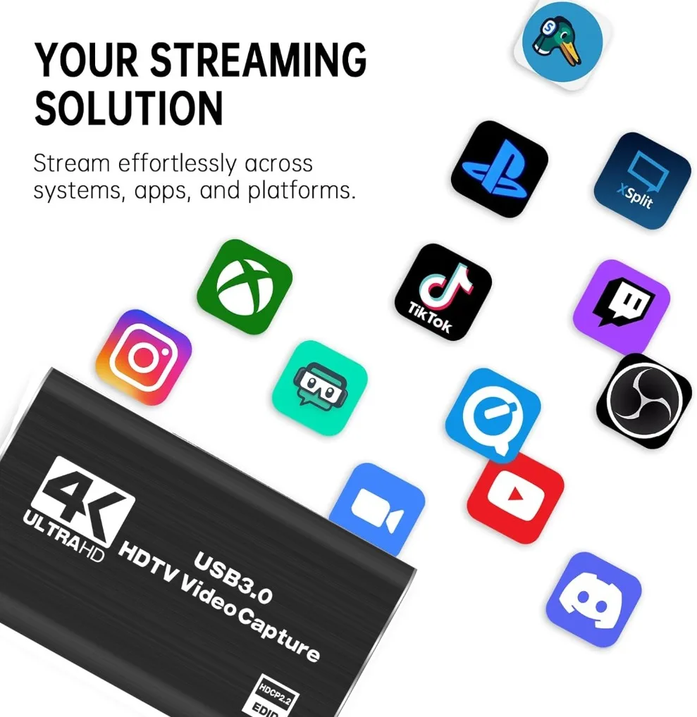 4K Capture Card for Streaming Recording HDMI Video Capture Device with USB 3.0 1080p 60fps for PS5 Xbox Switch OBS PC Mac