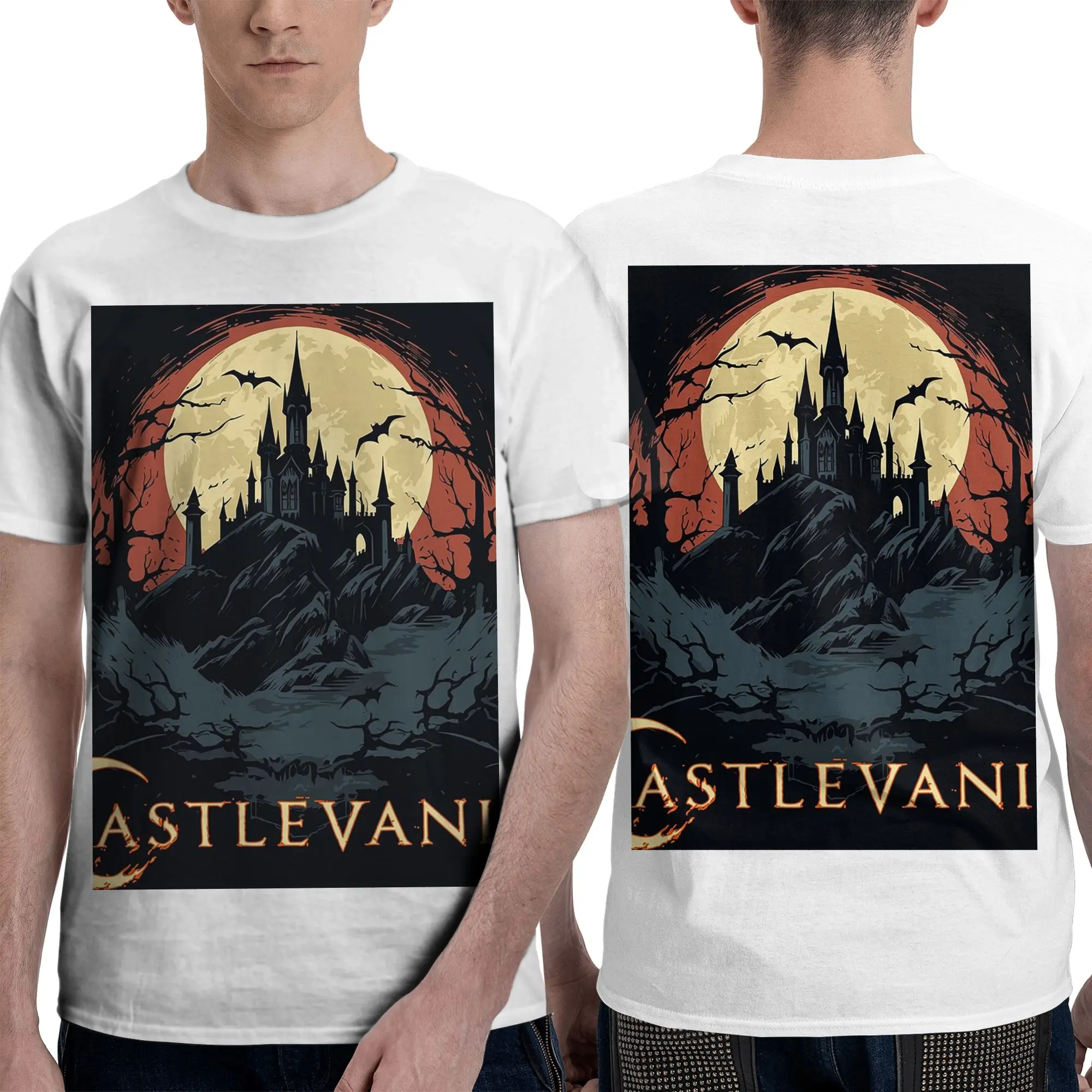 100% Cotton Castle of Darkness Castlevania T-Shirt Men's Double Sided T Shirt Men Round Neck Summer Shirts Tops Oversized