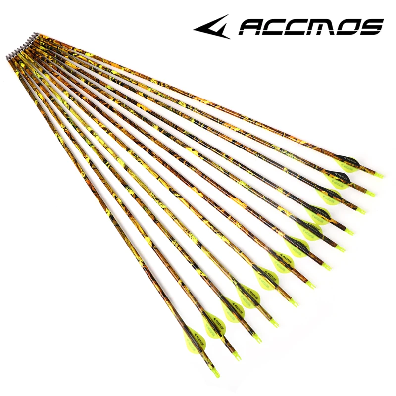 6/12/24pcs ID6.2MM Archery Mixed Carbon Arrows 30'' Spine500 100gn Point Camouflage Arrows for Recurve/Compound Bow Hunting