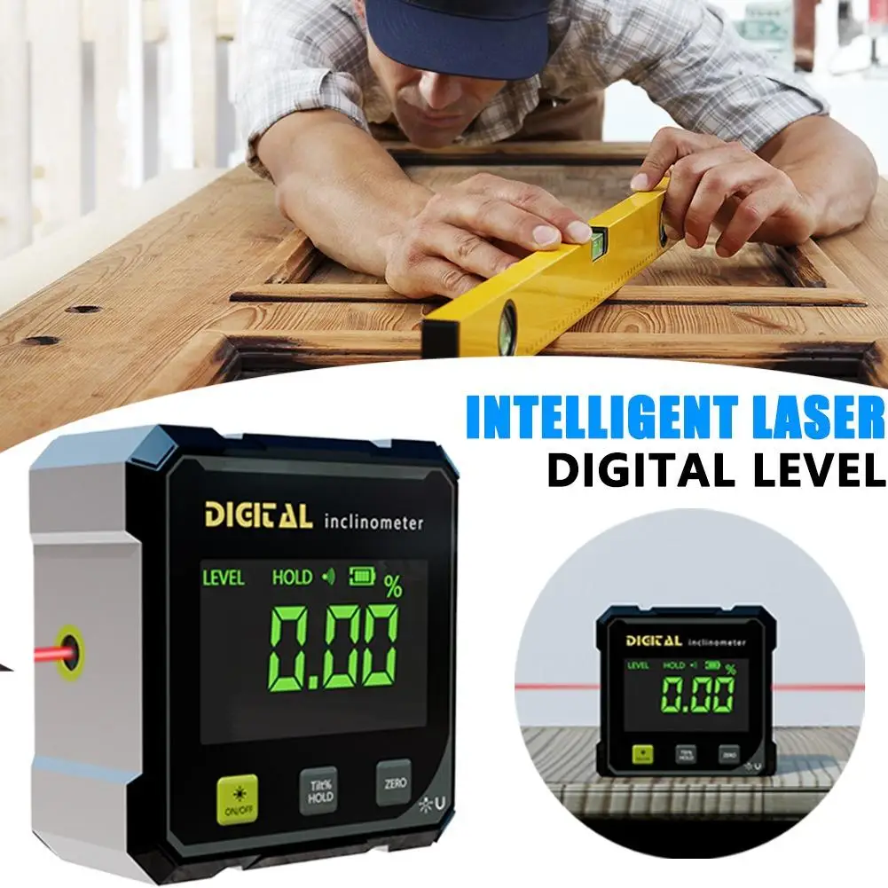 4면 자석 디지털 각도 게이지 레이저 전자 각도기 수평계 경사계 각도자 경사 측정기