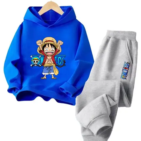 2025 nova impressão de uma peça crianças terno pulôver luffy cosplay harajuku casual agasalho legal dos desenhos animados hoodies moletom casual + calças