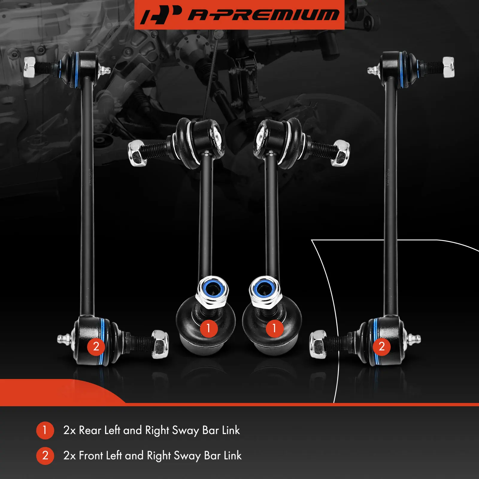 A-Premium 4x Front & Rear Sway Bar Link with Ball Joint for Honda Pilot 2006-2008 Acura MDX 2006
