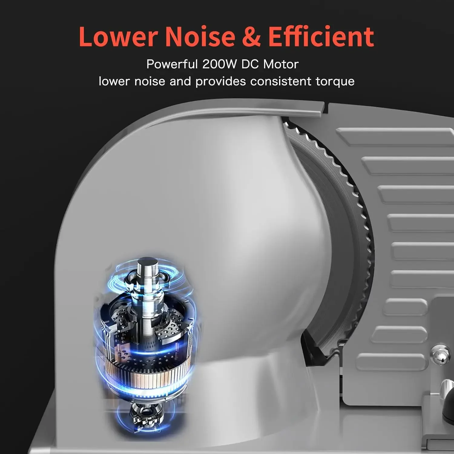 가정용 고기 슬라이서 기계, DC 모터 저소음 델리 슬라이서, 7.5 인치 스테인레스 스틸 블레이드 2 개, 조절 가능한 다이얼, 200W