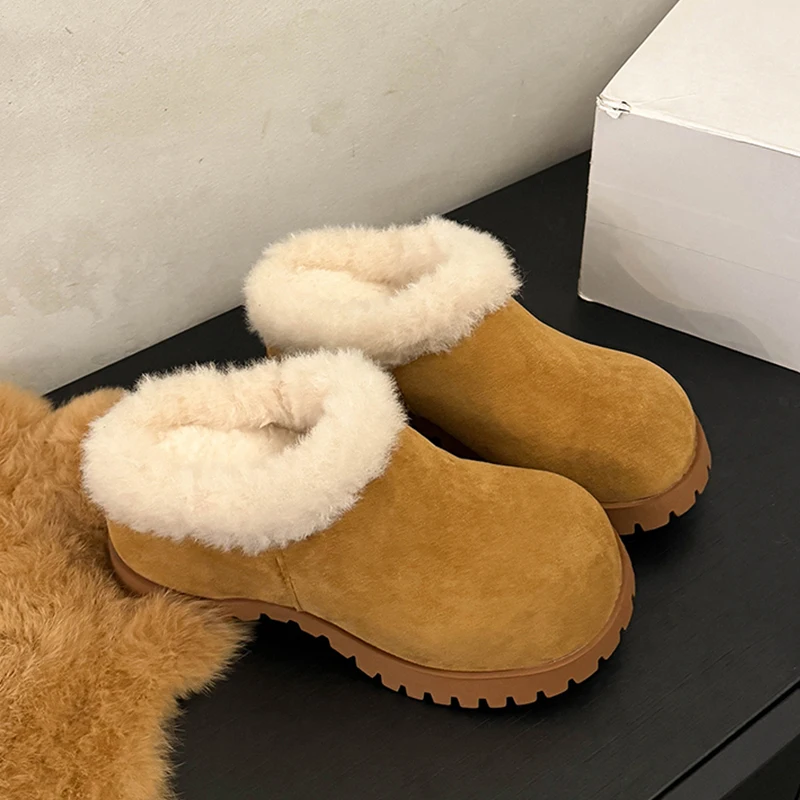 

Fur Flats Women Slippers Casual Suede Mules Shoes Fashion Winter Boots 2025 New Slingback Sport Walking Warm Cozy Botas De Mujer