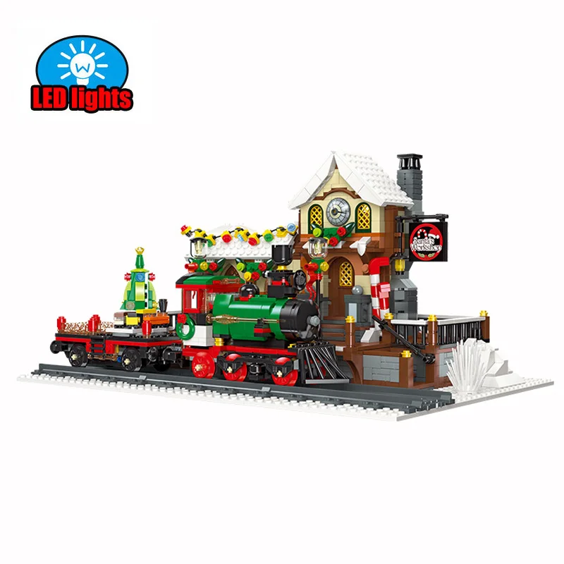 

IN STOCK 2023New Creativity Winter City Train Station Building Blocks Bricks Model Toys for Children Christmas Gift Set