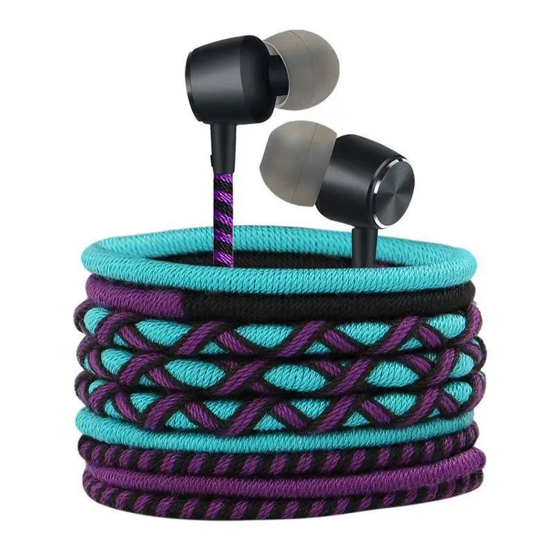 Braided Wired Earphone 3.5mm In Ear Headphone With Mic Volume Control Stereo Bass Headset Universal for Smartphone
