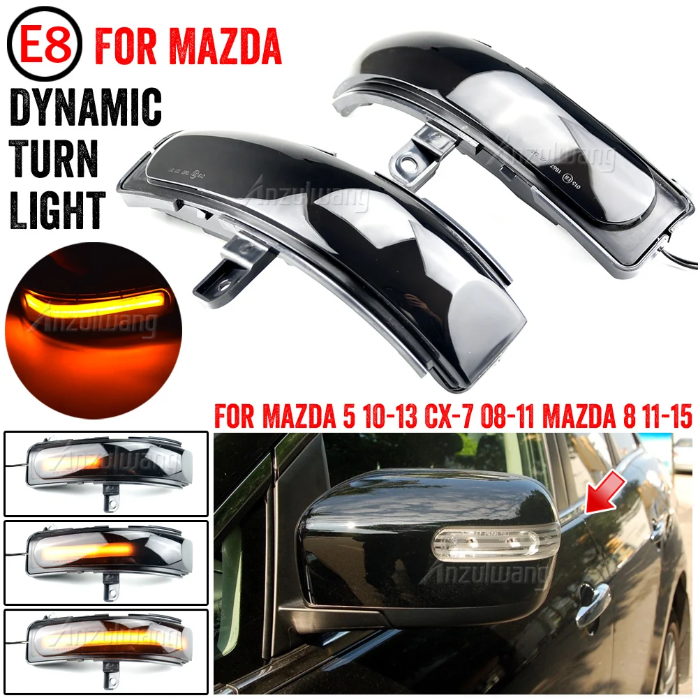 2Pcs For For Mazda CX-7 CX7 2008-2014 For Mazda 8 MPV Dynamic LED Side Mirror Blinker Flowing Light Turn Signal Indicator Lamp