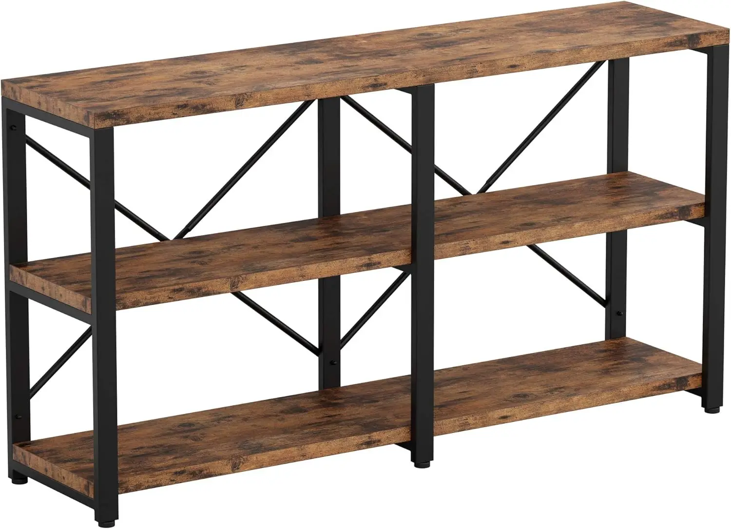 Rustic Entryway Console Table, Long Hallway Table 55in 3-Tier, TV Stand Entertainment Center Media Stand for Living Room