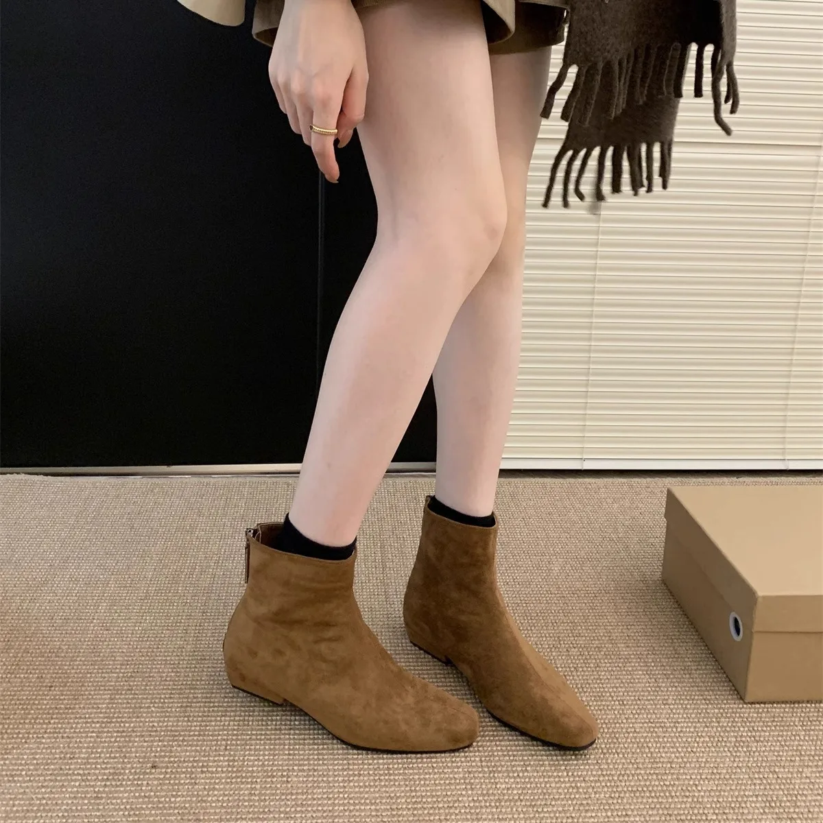 Senhora botas de inverno sapatos para mulheres botas com zíper-mulheres 2024 borracha outono tornozelo med rock rebanho pu costura sólida dedo do pé quadrado equitação h