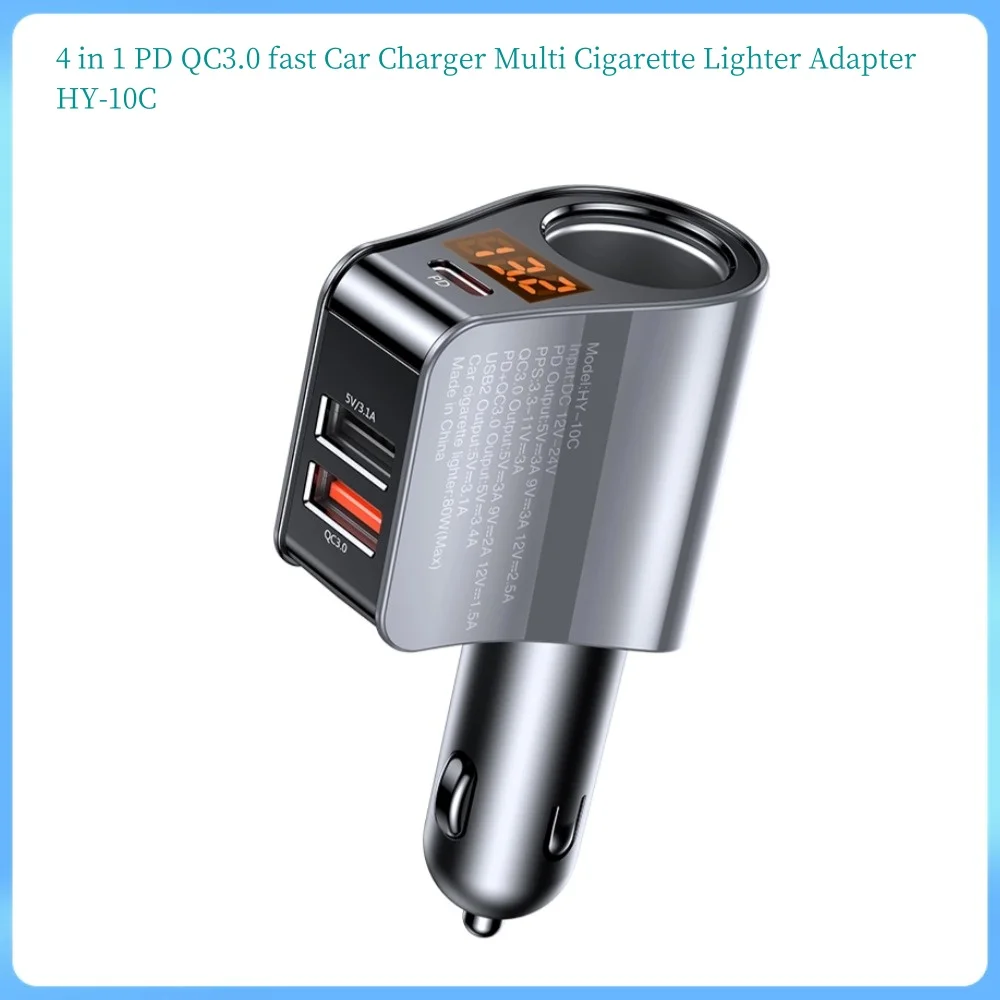 4 in 1 PD QC3.0 fast Car Charger Multi Cigarette Lighter Adapter Dual usb Type C PD for Phone 16 Pro Max 15 Plus 14 iPad Pro GPS