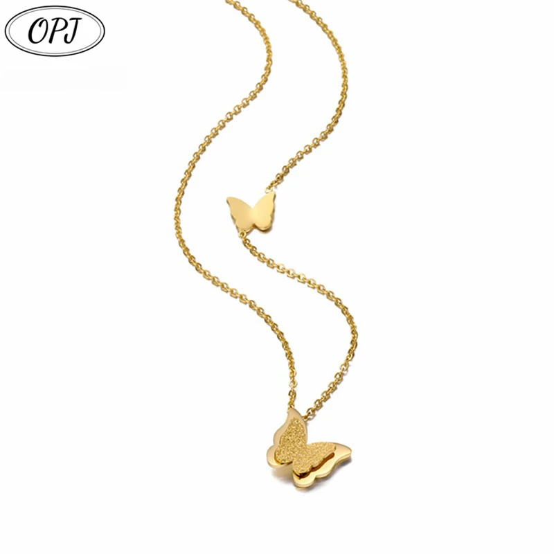 

Cute Matte Double Butterfly Charms Necklace Rose Gold Color Stainless Steel Link Chain Neckalce Jewelry For Women