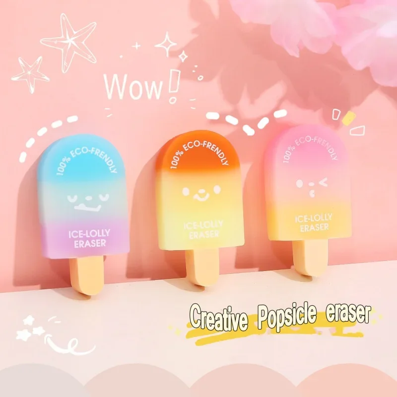 4PCSNew Arrival Girlish Style Gradient Creative Ice Candy Eraser Candy Color Snow Strip Rubber Brush Pen Cute Student Stationery