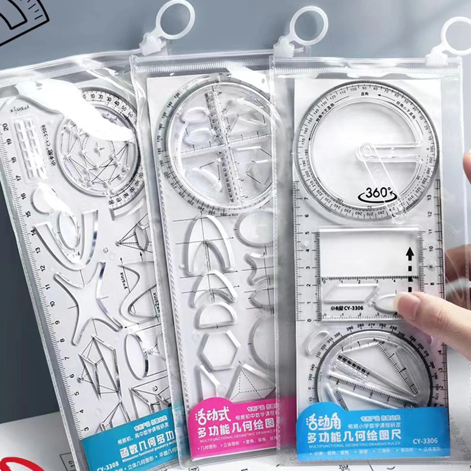 Geometric Drawing Template School Supplies Transparent Mathematics Ruler for Basic Lines Circles Rectangles