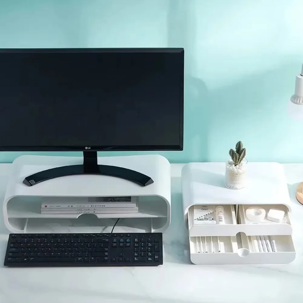 

Two Sizes Plastic Monitor Stand Holder with Drawer Adjustable Monitor for Computer Laptop Printer