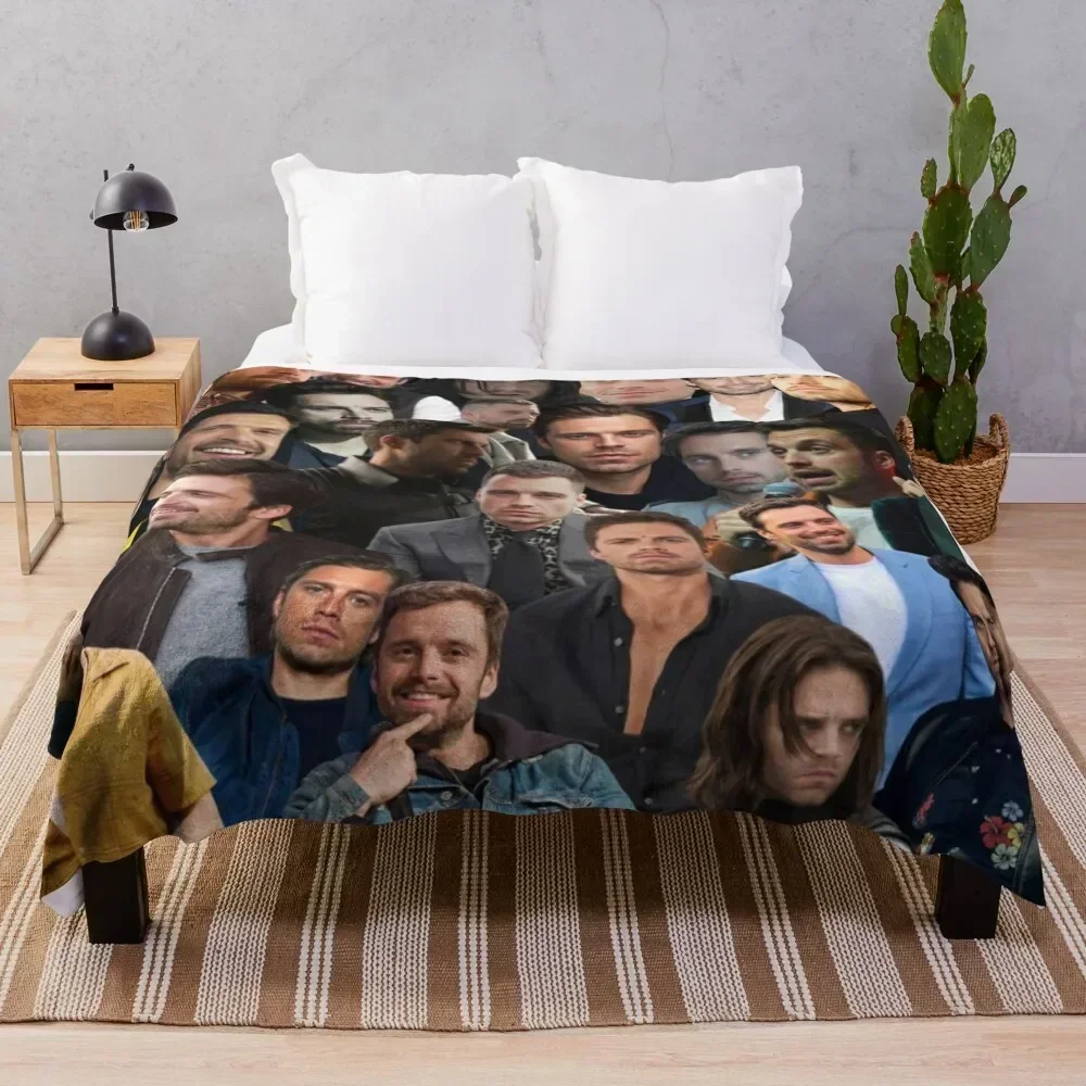 Sebastian Stan Photo Collage Throw Blanket Giant Sofa Vintage Single Personalized Gift Blankets