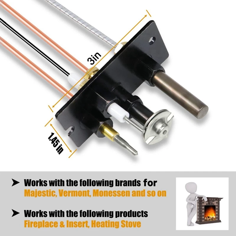 LUDA 5X Propane & Natural Gas Fireplace Pilot Assembly Include Pilot Tube, Thermocouple And Ignitor Wire Used For Fireplaces