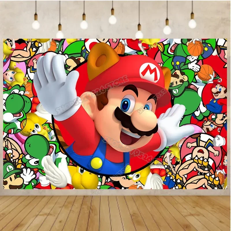 Super Marios Birthday Backdrop Peach Princess Girl Party Background Luigi Cartoon Photography Props Poster Baby Shower Supplies