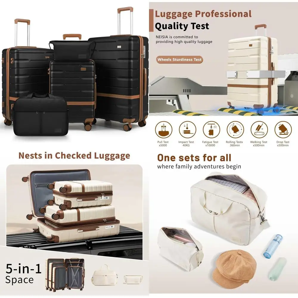 

Набор из 3 предметов: жесткий чемодан для ручной клади с замком TSA, вращающимися колесами и молниями YKK (черный)