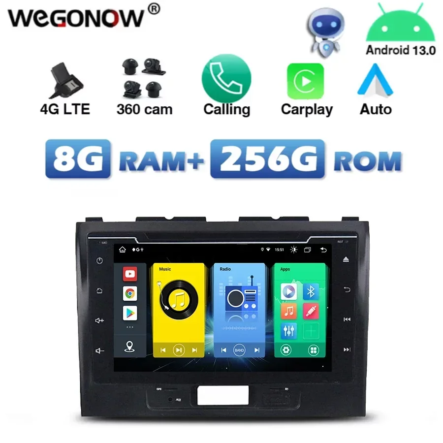 4G SIM Carplay Auto Android 13.0 8G+256G 8Core Car DVD Player DSP GPS MAP RDS Radio Wifi Bluetooth For SUZUKI Wagon R  2016-2018