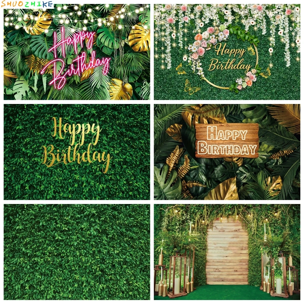 

Tropical Jungle Safari Birthday Party Green Leaves Photocall Baby Shower Backdrop Wedding Scene Photography Backgrounds Custom