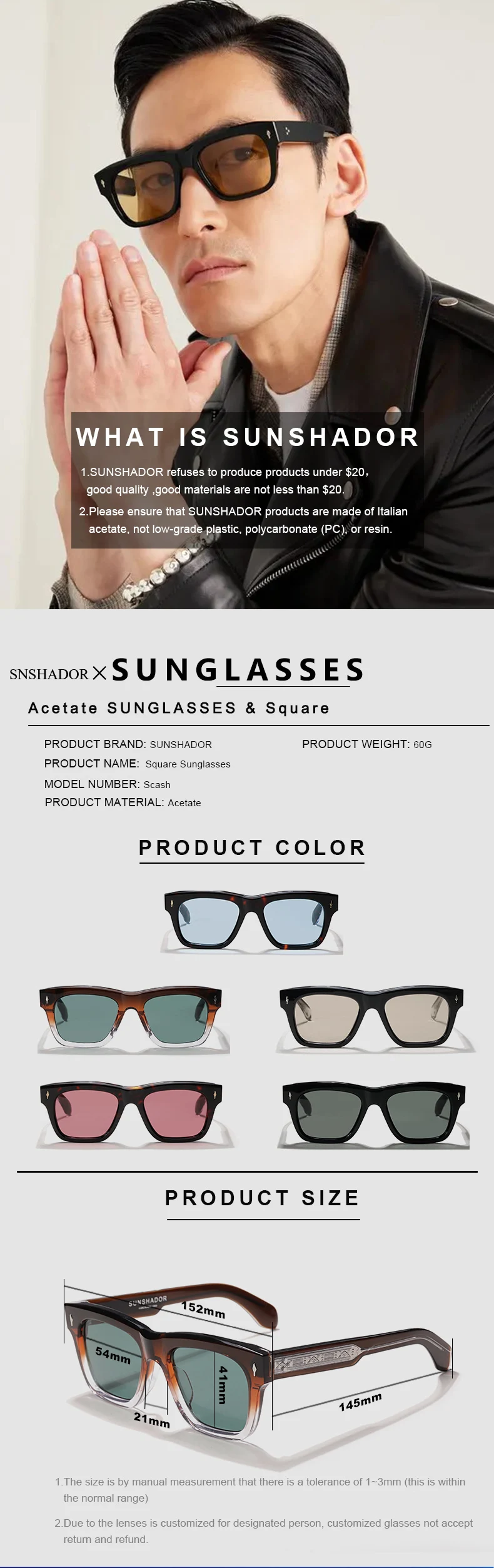 Stilvolle quadratische Damen-Sonnenbrille SCASH Designer Handgefertigte Herren-Straßenbrille Luxusmarken-Sonnenbrille Formbar – Detail 5