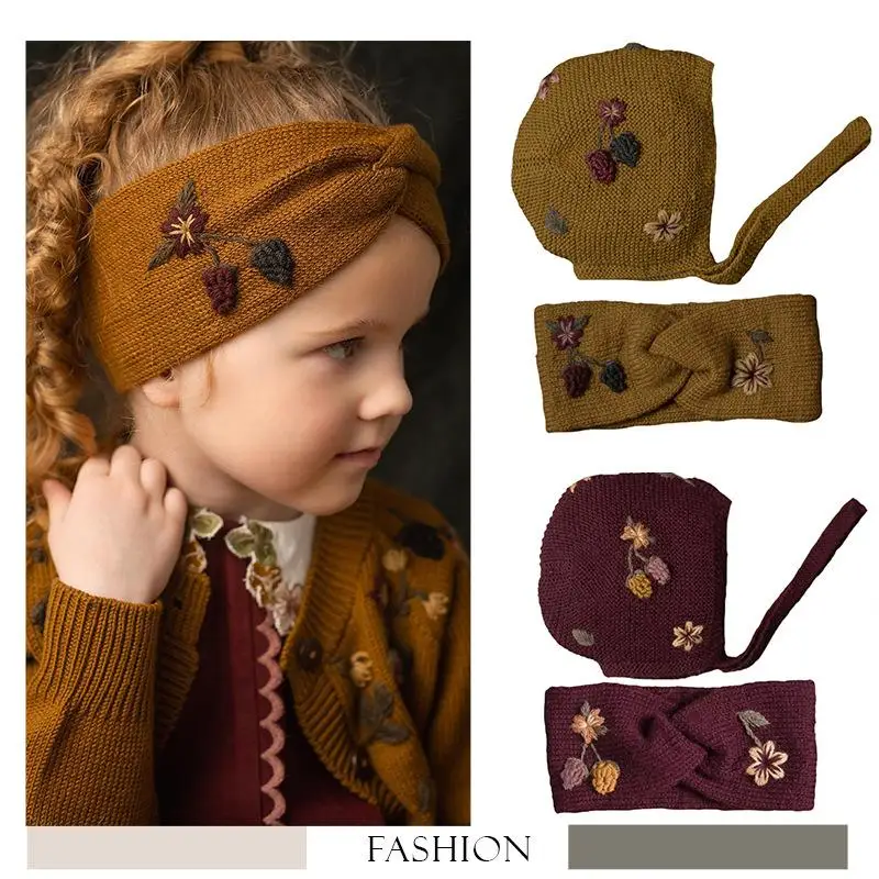 2024 Clibeso Winter Children Accessories Kids Vintage Embroidery Baby Hat Toddlers Boutique Design Headband Infant Outdoor Stuff