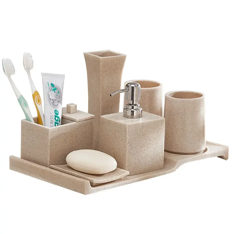 New Bathroom Accessories Set-Sandrock Supplies Set-Vase-Shower Gel Bottle-Brushing Cup-Toothbrush Holder-Soap Dish