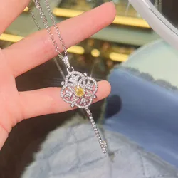 New Silver Color Pavé Yellow Crystal Key Pendant Necklaces For Women Luxury Temperament Dress Jewelry Trend 2022