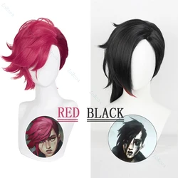 Vi Jinx Cosplay Wig Arcane Season 2 Vi 30cm Black and Red Hair Jinx Blue Hair Women Men Halloween LOL Role Play Wig + Wig Cap