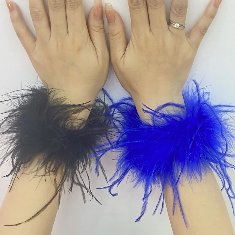 Real Ostrich feather cuff plumes bracelet for women white Cuffs pens Shirt with feathers girls fur cuffs ornament boa plume