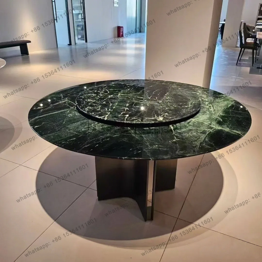 

Natural large flower green luxury stone round dining table Italian light luxury high sense natural marble round dining table
