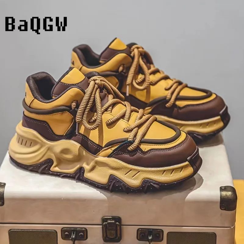 

Массивные кроссовки мужские, мягкая подошва, модная повседневная кожаная обувь для бега, дышащие, с цветными блоками, обувь на платформе с увеличенной высотой