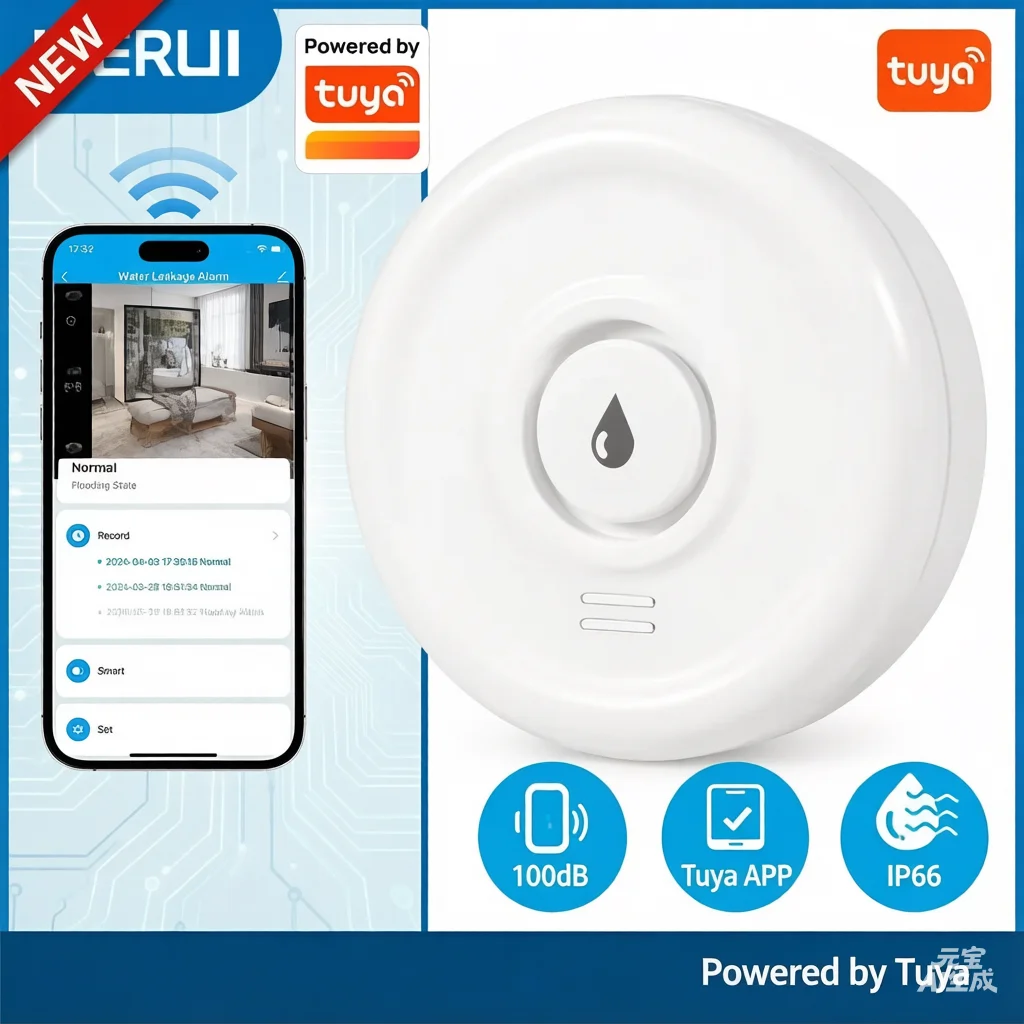 KERUI WiFi Flood Sensor Water Leak Detector Compatible with Tuya Smart Life APP Remote Monitor & Loud Alarm for Home Basement