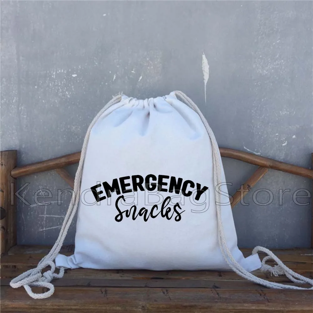 Funny Gifts Cancer Fighter Emergency Snacks Pouch Print Casual Canvas Drawstring Backpack Sports Gym Yoga Sackpack String Bag