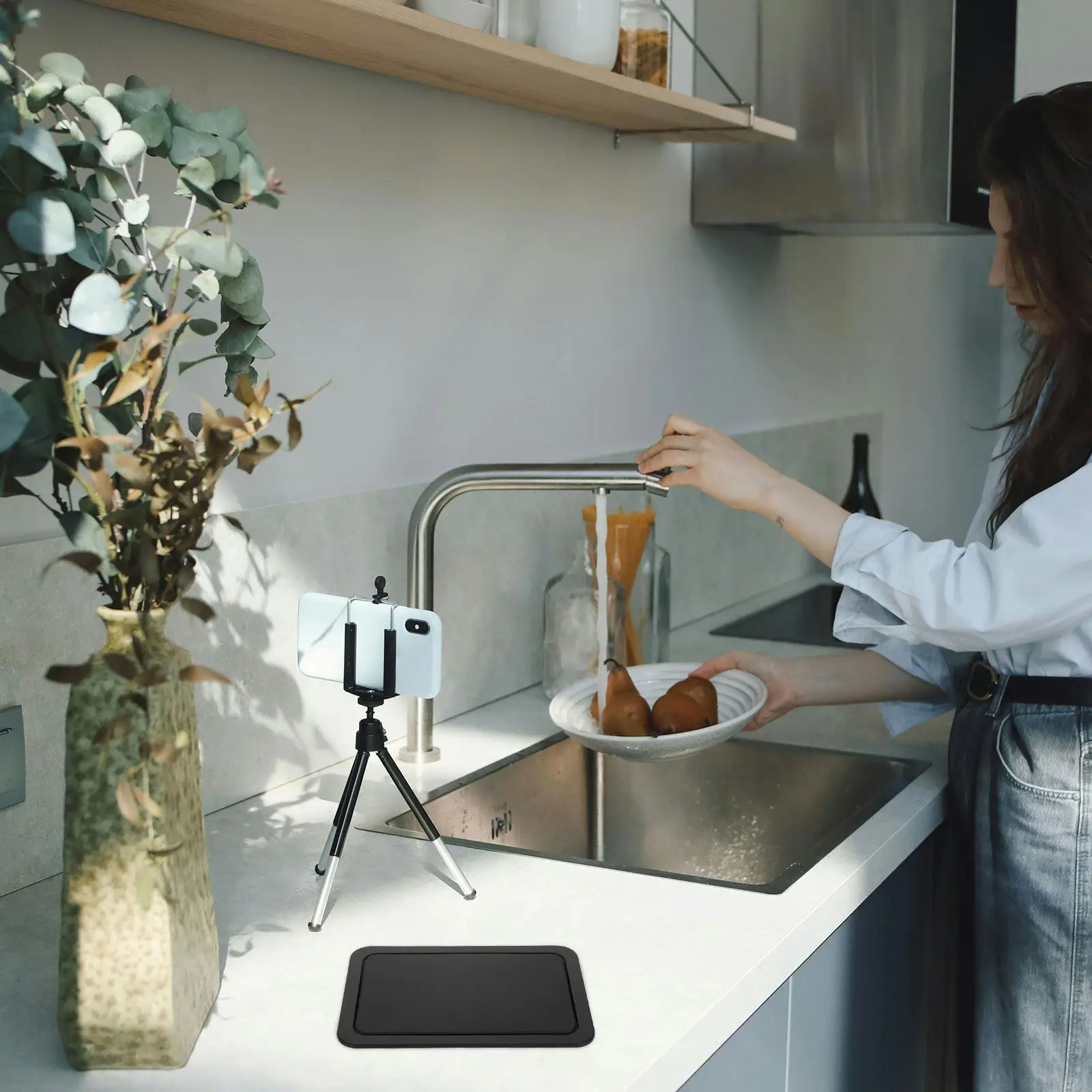 

Stainless Steel Embedded Trash Can Lid Swing Flap Cover Countertop Waste Container Replacement Garbage Recycling Trash Bin Lid