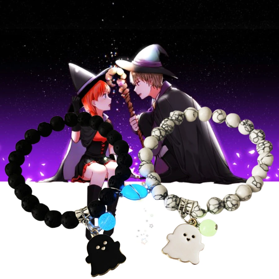 

Couple Bracelet Heart Magnetic Attracting Bracelets Cute Cartoon Ghost Pendant Bracelet Friendship Halloween Gift