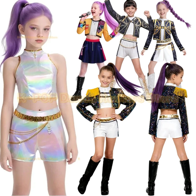 

2025 Children Rumi Zoey Mira 3D Print Cosplay Costume Halloween Carnival K-Pop Hunters Girl Group Idol Role Play Dress Up Outfit