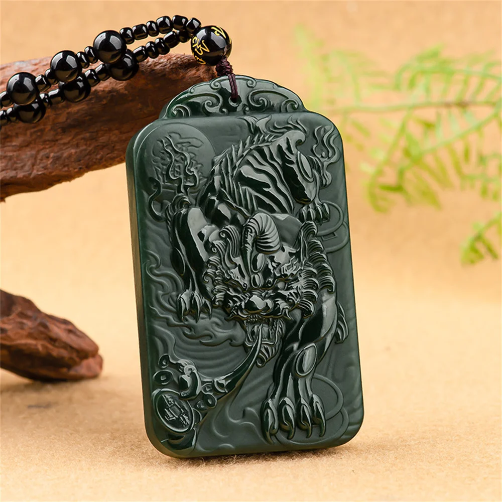 Charm Natural Black HeTian Jade Carved Chinese Kylin PiXiu Lucky Pendant Amulet Necklace Certificate Luxury Jade Jewelry Gift