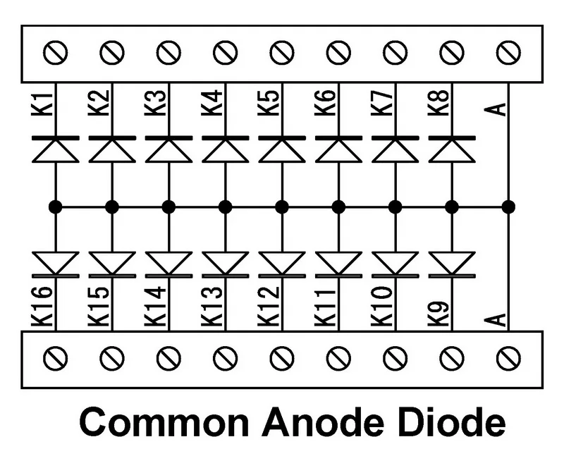 ELECTRONICS-SALON DIN Rail Mount Common Anode 16 Diode Network Module, 1N4007 1A 1000V.